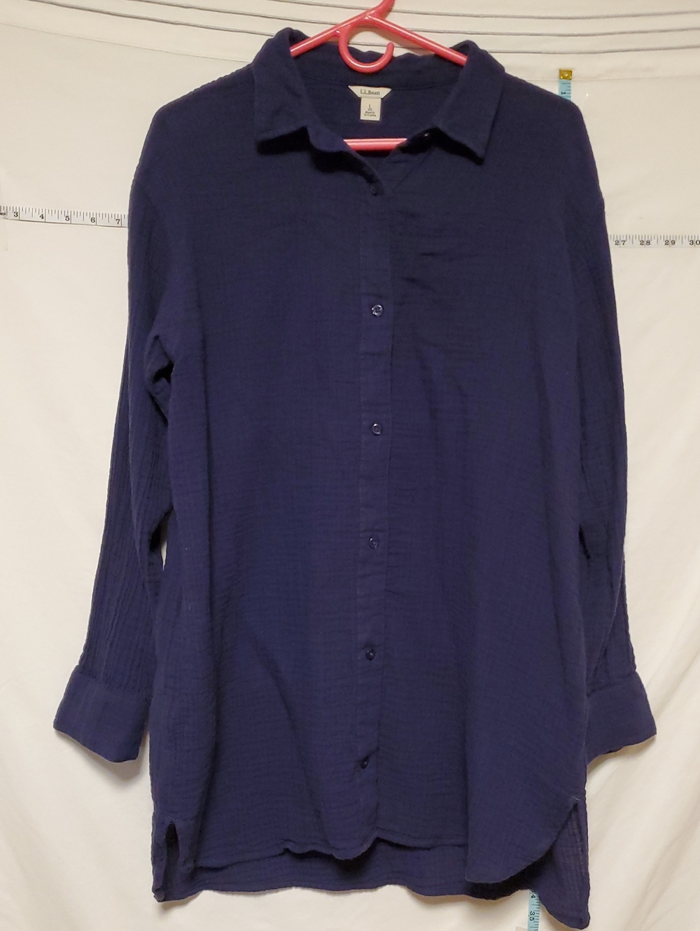 L.L. Bean Navy Button-Down Cotton Guase Dress Lg Minimalist Lagenlook Office